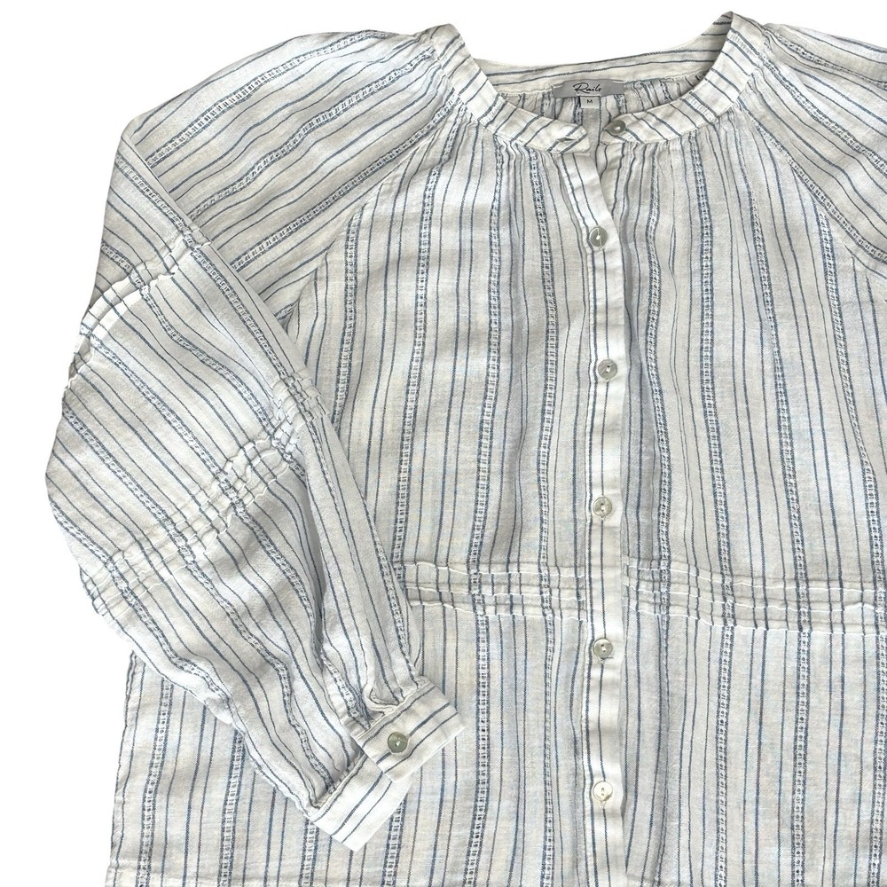 Rails Frances Sonoma Stripe Sz M Balloon Sleeve  Button Down Linen Blend - Picture 11 of 16